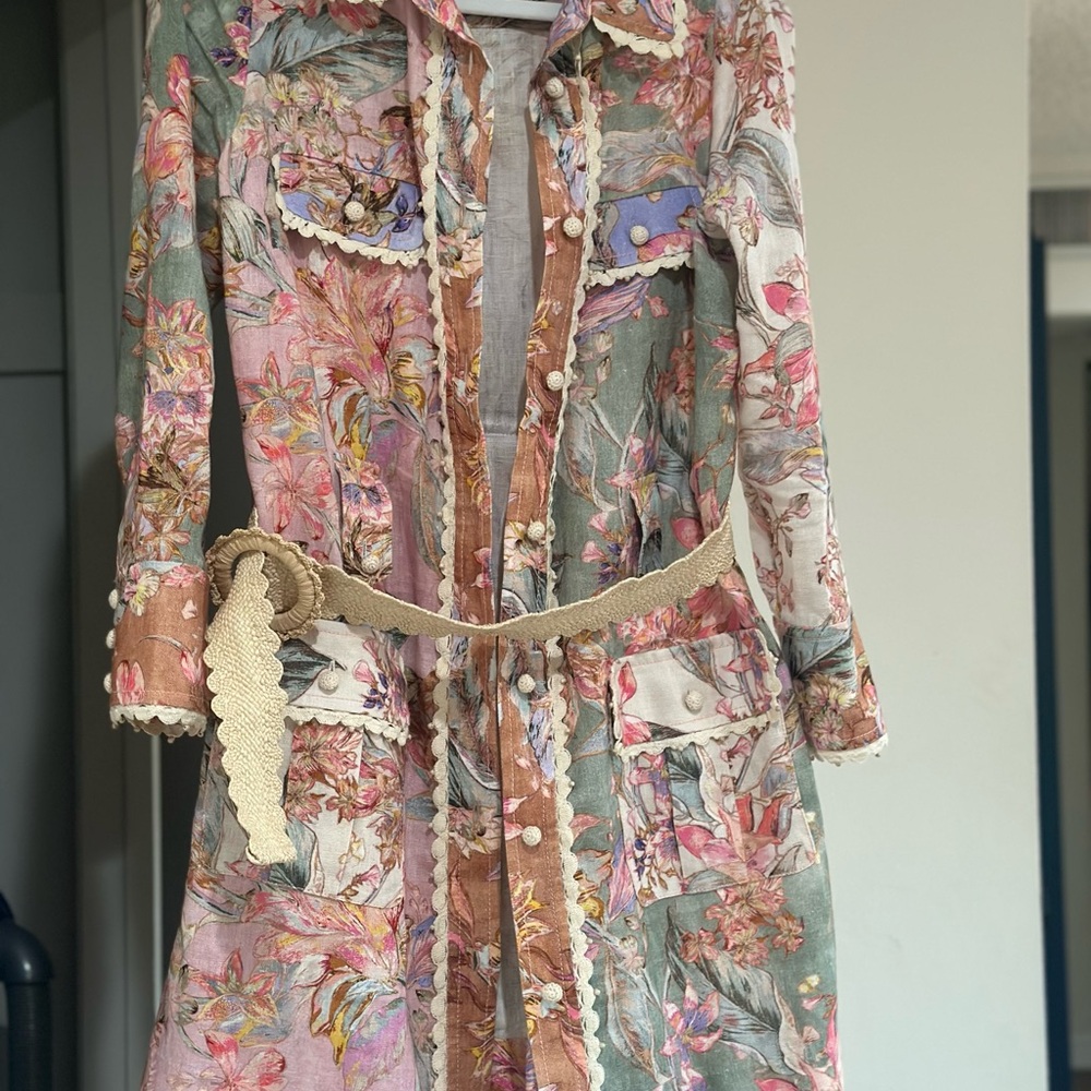 ZIMMERMAN Floral Long-Sleeve Belted Dress size 4